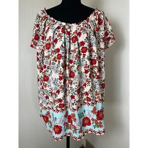 Lauren Conrad Women's Floral Boho Western Whimsical Fairy Bow Casual Blouse 2x